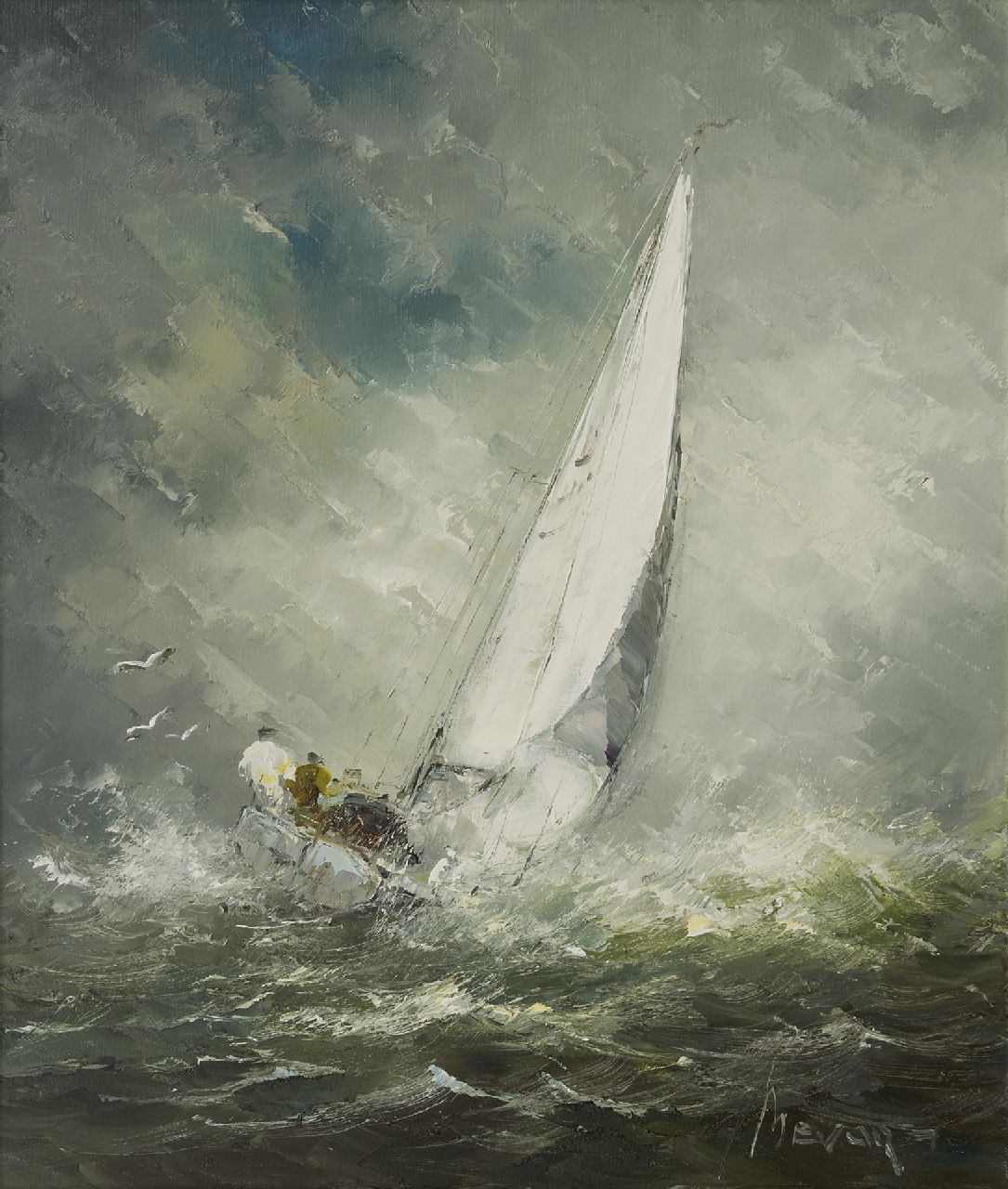 Bévort J.H.H.  | Johannes Hubertus Hendrikus 'Jan' Bévort, Zeiljacht op ruwe zee, olieverf op doek 70,2 x 60,7 cm, gesigneerd rechtsonder