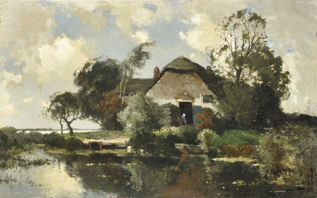 Driesten A.J. van | Arend Jan van Driesten, Boerderij aan het water, olieverf op paneel 39,8 x 64,1 cm, gesigneerd rechtsonder Driesten A.J. van | Arend Jan van Driesten, Boerderij aan het water, olieverf op paneel 39,8 x 64,1 cm, gesigneerd rechtsonder