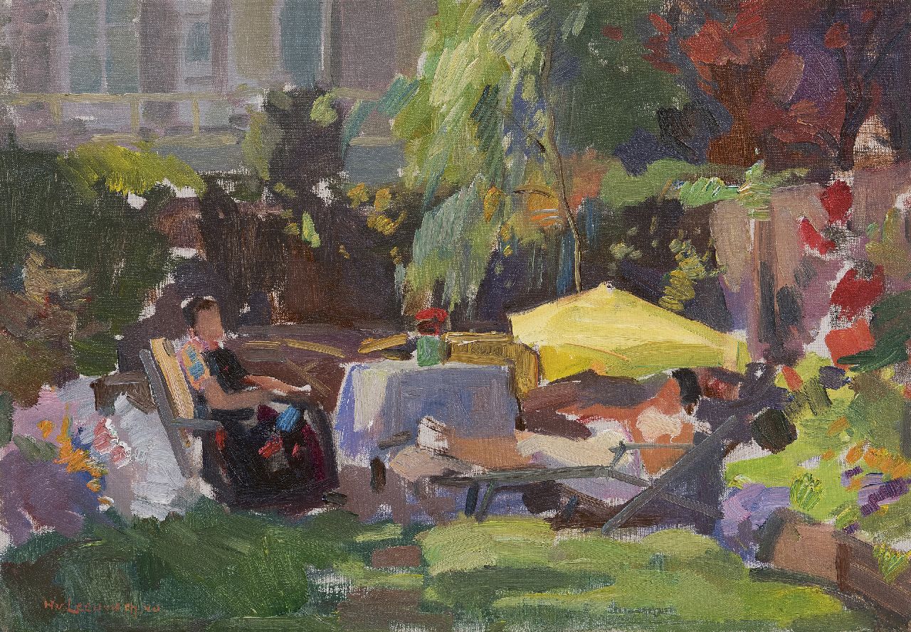 Leeuwen H. van | Hendrik 'Henk' van Leeuwen, Zomerdag in de tuin, olieverf op doek 35,2 x 49,9 cm, gesigneerd linksonder