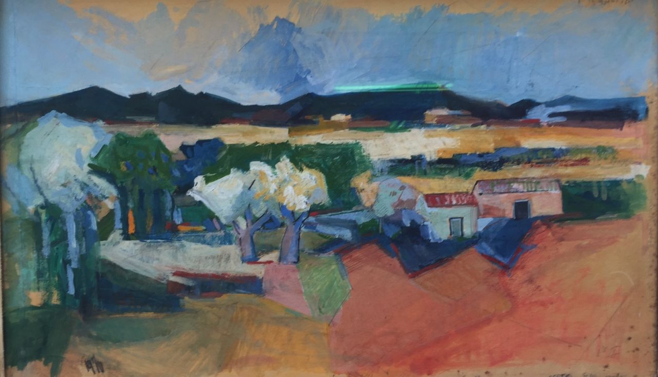 Oepts W.A.  | Willem Anthonie 'Wim' Oepts, Landschap te Zuid-Frankrijk (voorstudie voor schilderij), potlood en gouache op papier 34,3 x 57,0 cm, gesigneerd rechtsonder en gedateerd 1970