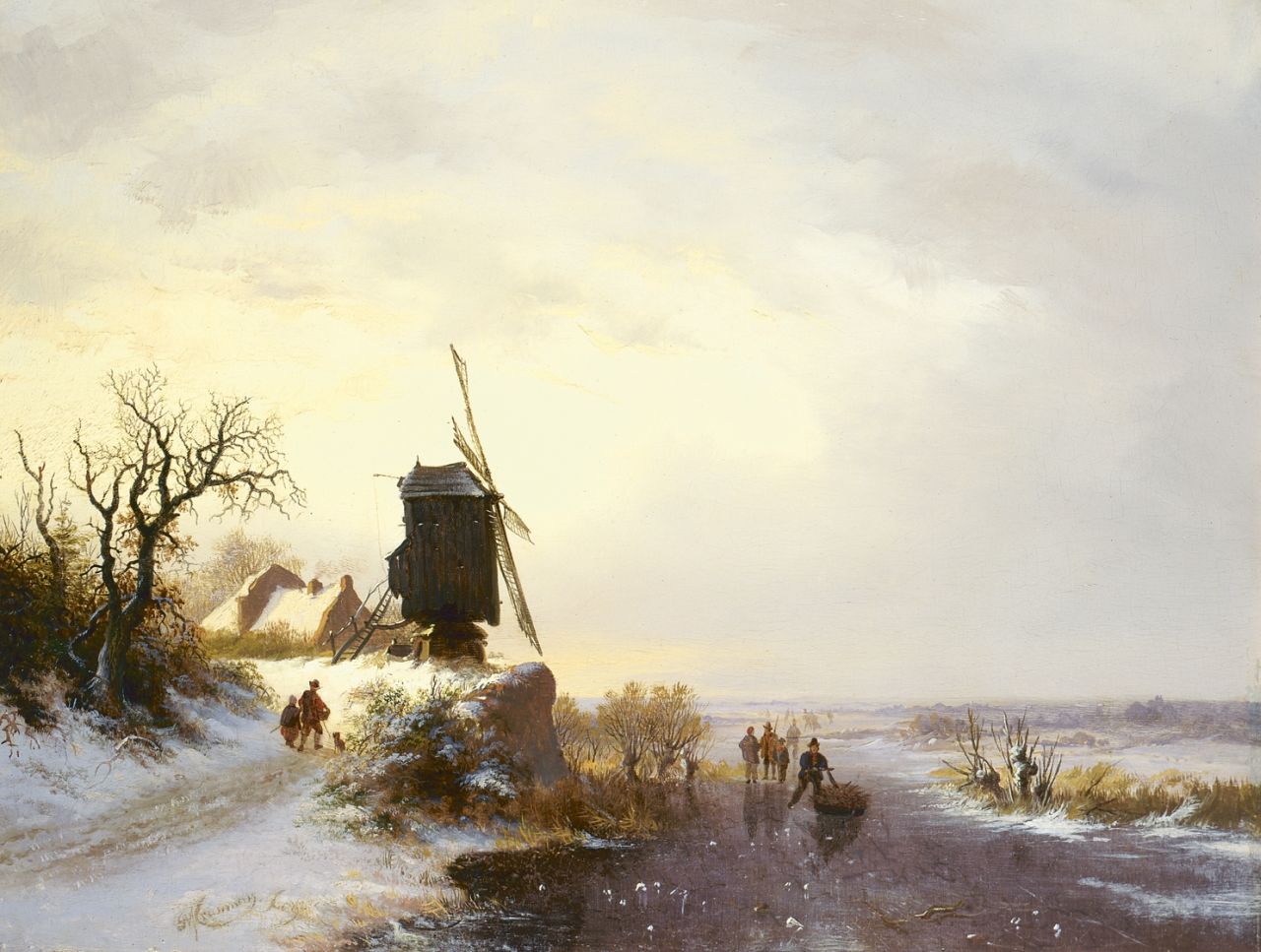 Kruseman F.M. | Frederik Marinus Kruseman, Winterlandschap met molen, olieverf op paneel 33,5 x 44,0 cm, gesigneerd linksonder en gedateerd '42 Kruseman F.M. | Frederik Marinus Kruseman, Winterlandschap met molen, olieverf op paneel 33,5 x 44,0 cm, gesigneerd linksonder en gedateerd '42