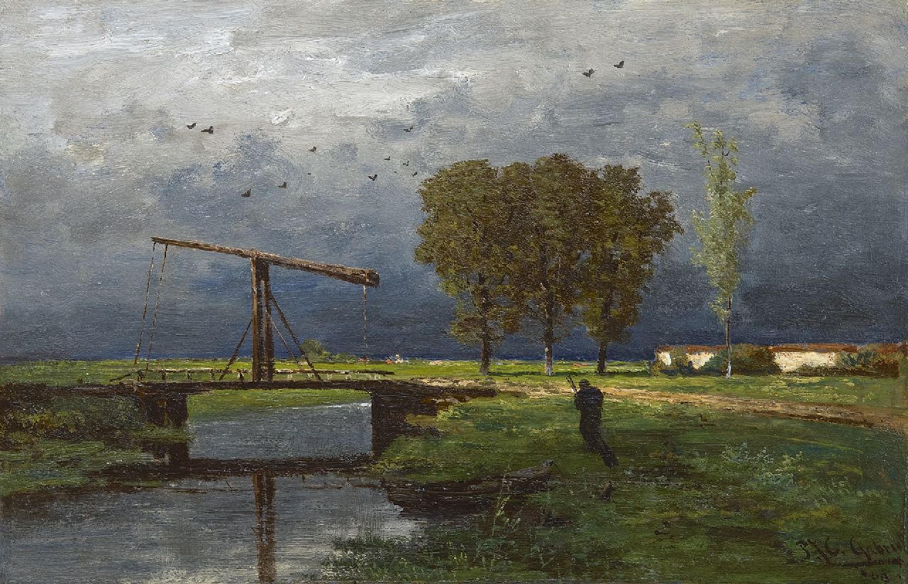 Gabriel P.J.C.  | Paul Joseph Constantin 'Constan(t)' Gabriel, Landschap met ophaalbrug op een buiige dag, olieverf op paneel 21,1 x 31,4 cm, gesigneerd rechtsonder en gedateerd '69