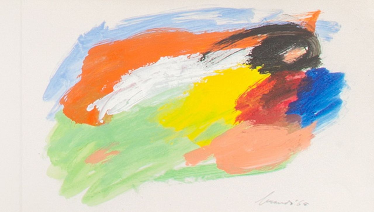 Brands E.A.M. | Eugenius Antonius Maria 'Eugène' Brands | Aquarellen en tekeningen te koop aangeboden | Nieuwjaarskaart van de kunstenaar 1966 (please contact frank@simonis.nl), gouache op papier 16,0 x 49,0 cm, gesigneerd rechtsonder en gedateerd '65 Brands E.A.M. | Eugenius Antonius Maria 'Eugène' Brands | Aquarellen en tekeningen te koop aangeboden | Nieuwjaarskaart van de kunstenaar 1966 (please contact frank@simonis.nl), gouache op papier 16,0 x 49,0 cm, gesigneerd rechtsonder en gedateerd '65