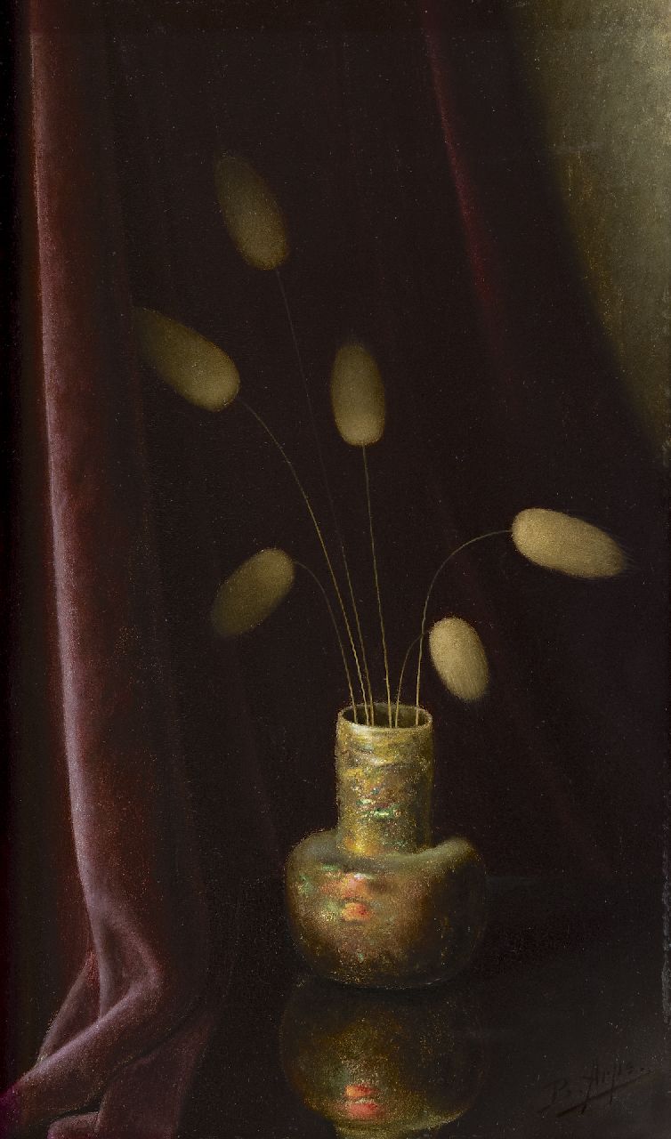 Arps B.  | Bernardus Arps, Hazenstaartjes in Romeins vaasje, olieverf op paneel 38,5 x 24,0 cm, gesigneerd rechtsonder