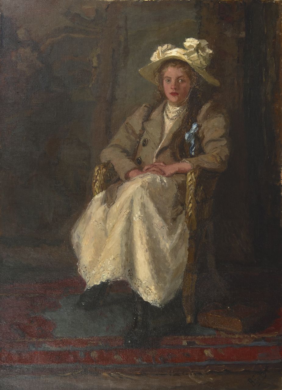 Barbara van Houten | Meisje in een stoel, olieverf op doek, 158,3 x 116,7 cm, gesigneerd r.o. en te dateren vóór 1901 Barbara van Houten | Meisje in een stoel, olieverf op doek, 158,3 x 116,7 cm, gesigneerd r.o. en te dateren vóór 1901