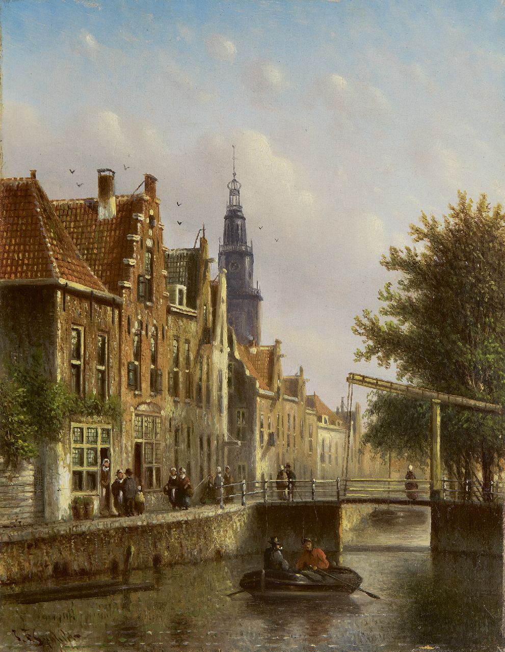 Spohler J.F. | Johannes Franciscus Spohler, Fantasiegezicht van de Amsterdamse Raamgracht met de Zuiderkerk, olieverf op paneel 20,4 x 15,8 cm, gesigneerd linksonder Spohler J.F. | Johannes Franciscus Spohler, Fantasiegezicht van de Amsterdamse Raamgracht met de Zuiderkerk, olieverf op paneel 20,4 x 15,8 cm, gesigneerd linksonder
