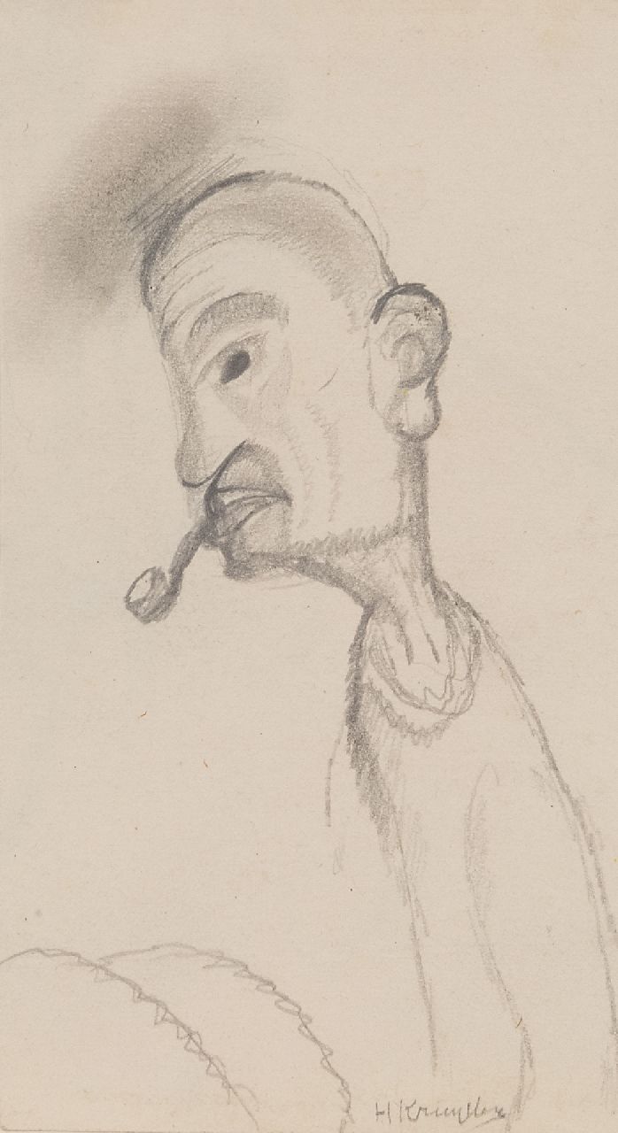 Kruyder H.J. | 'Herman' Justus Kruyder | Aquarellen en tekeningen te koop aangeboden | Man met pijp, potlood op papier 17,3 x 9,6 cm, gesigneerd rechtsonder Kruyder H.J. | 'Herman' Justus Kruyder | Aquarellen en tekeningen te koop aangeboden | Man met pijp, potlood op papier 17,3 x 9,6 cm, gesigneerd rechtsonder