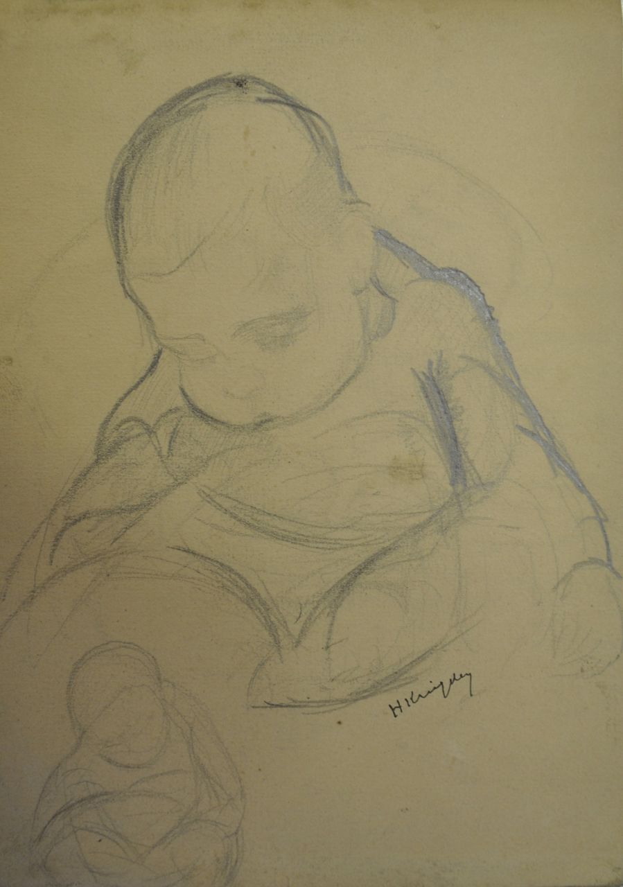 Kruyder H.J. | 'Herman' Justus Kruyder | Aquarellen en tekeningen te koop aangeboden | Slapend kindje (studie), potlood op papier 17,9 x 12,7 cm, gesigneerd rechtsonder Kruyder H.J. | 'Herman' Justus Kruyder | Aquarellen en tekeningen te koop aangeboden | Slapend kindje (studie), potlood op papier 17,9 x 12,7 cm, gesigneerd rechtsonder