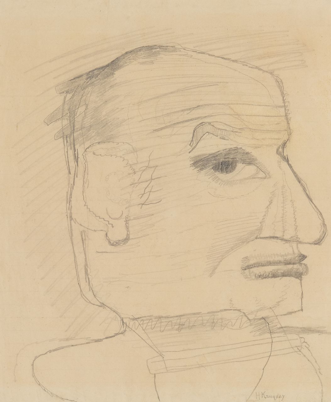 Kruyder H.J.  | 'Herman' Justus Kruyder | Aquarellen en tekeningen te koop aangeboden | Mogelijk een zelfportret, potlood op papier 25,0 x 21,0 cm, gesigneerd rechtsonder