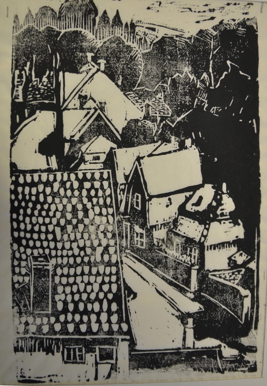 Kruyder H.J.  | 'Herman' Justus Kruyder, Dorpsgezicht (Blaricum), houtsnede op Japans papier 21,5 x 14,5 cm