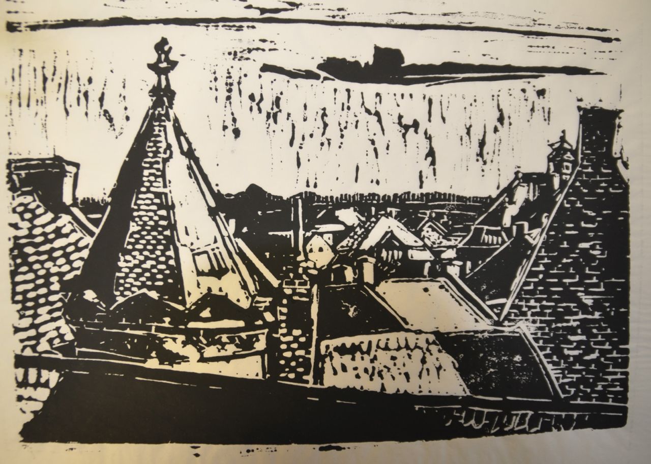 Kruyder H.J. | 'Herman' Justus Kruyder | Grafiek te koop aangeboden | Gezicht op daken, Zuid-Limburg, druk op papier 16,3 x 22,5 cm Kruyder H.J. | 'Herman' Justus Kruyder | Grafiek te koop aangeboden | Gezicht op daken, Zuid-Limburg, druk op papier 16,3 x 22,5 cm