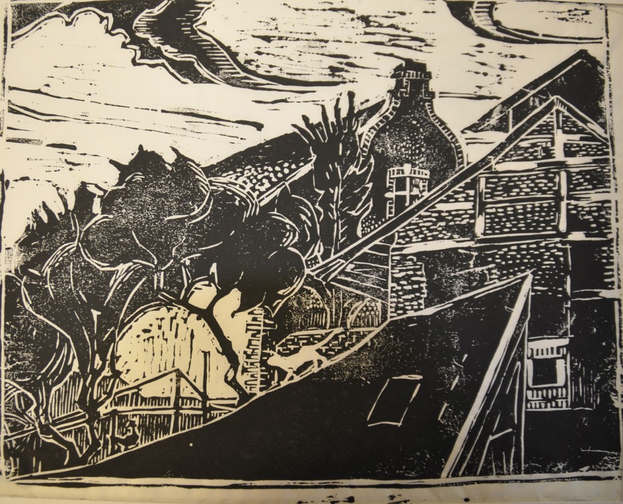 Kruyder H.J. | 'Herman' Justus Kruyder | Grafiek te koop aangeboden | Dorpshuizen met bomen, Zuid-Limburg, houtsnede op Japans papier 18,0 x 23,5 cm Kruyder H.J. | 'Herman' Justus Kruyder | Grafiek te koop aangeboden | Dorpshuizen met bomen, Zuid-Limburg, houtsnede op Japans papier 18,0 x 23,5 cm