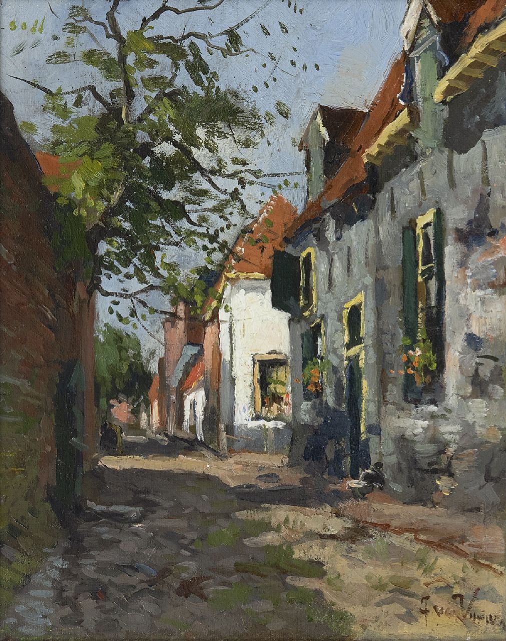 Vuuren J. van | Jan van Vuuren, Zomers steegje in Elburg, olieverf op doek 24,6 x 19,7 cm, gesigneerd rechtsonder Vuuren J. van | Jan van Vuuren, Zomers steegje in Elburg, olieverf op doek 24,6 x 19,7 cm, gesigneerd rechtsonder