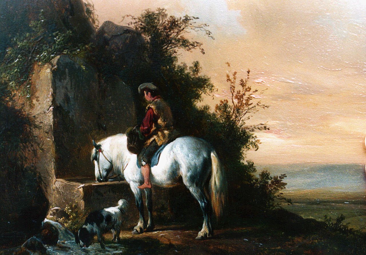 Verschuur W.  | Wouterus Verschuur, Bij de bron, olieverf op paneel 14,5 x 19,0 cm, gesigneerd monogram  l.o