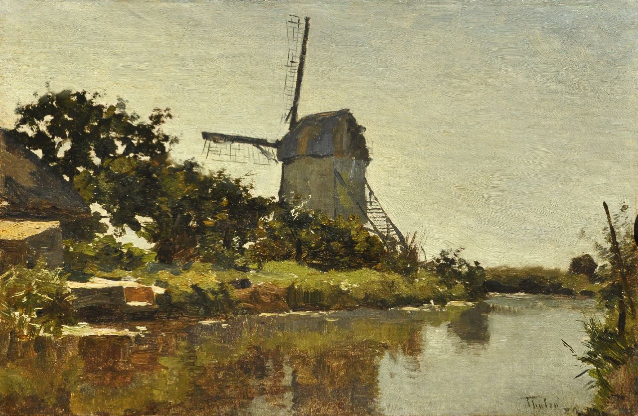 Tholen W.B. | Willem Bastiaan Tholen, Wipmolen aan een vaart, olieverf op papier op board 27,8 x 38,7 cm, gesigneerd rechtsonder en gedateerd '84 Tholen W.B. | Willem Bastiaan Tholen, Wipmolen aan een vaart, olieverf op papier op board 27,8 x 38,7 cm, gesigneerd rechtsonder en gedateerd '84