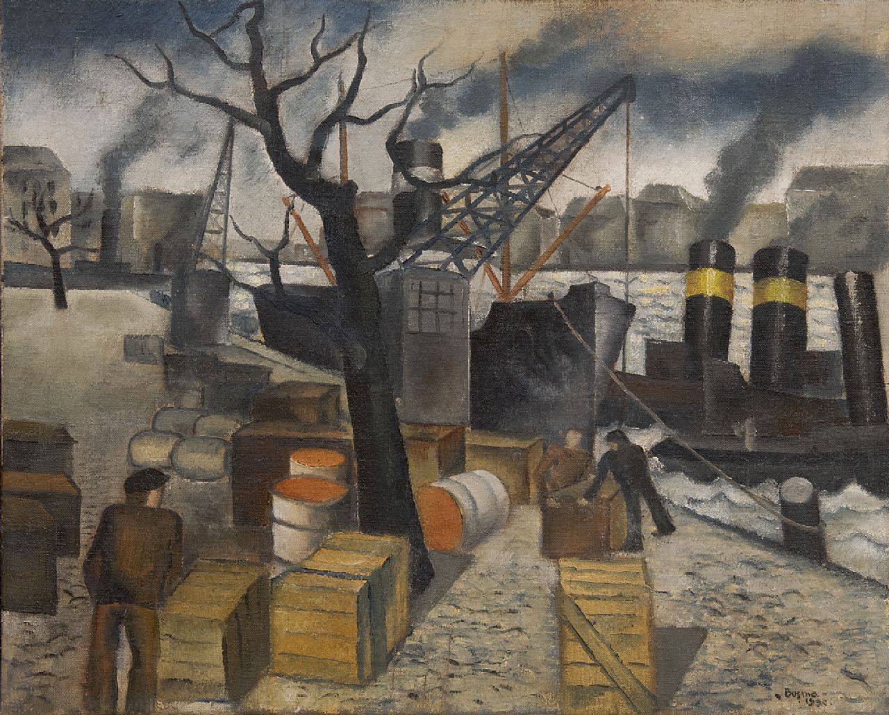 Bosma W. | Willem 'Wim' Bosma, In de haven, olieverf op doek 45,2 x 55,4 cm, gesigneerd rechtsonder en gedateerd 1930 Bosma W. | Willem 'Wim' Bosma, In de haven, olieverf op doek 45,2 x 55,4 cm, gesigneerd rechtsonder en gedateerd 1930