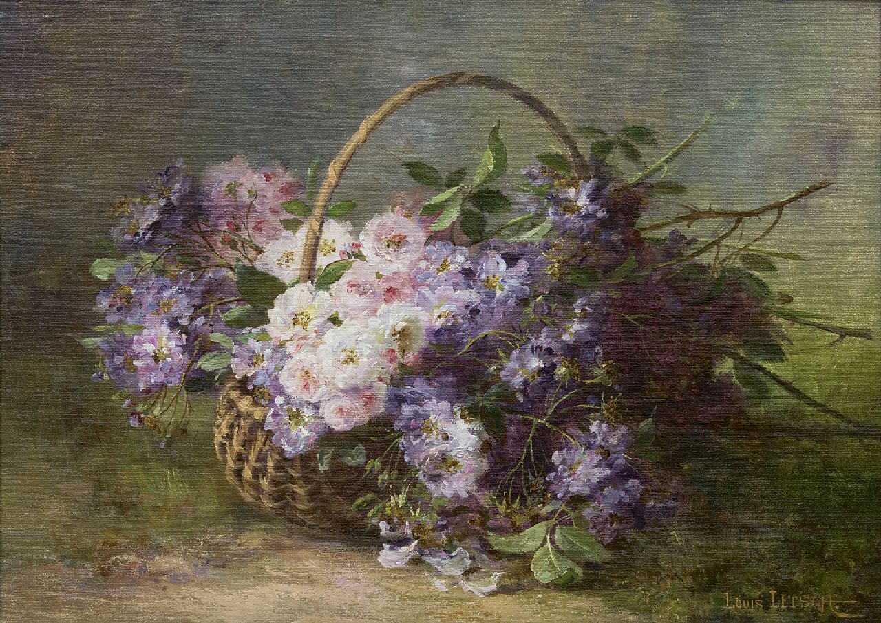 Letsch L.A.  | Ludwig Andreas 'Louis' Letsch, Trosrozen in een mand, olieverf op doek 46,5 x 66,3 cm, gesigneerd rechtsonder