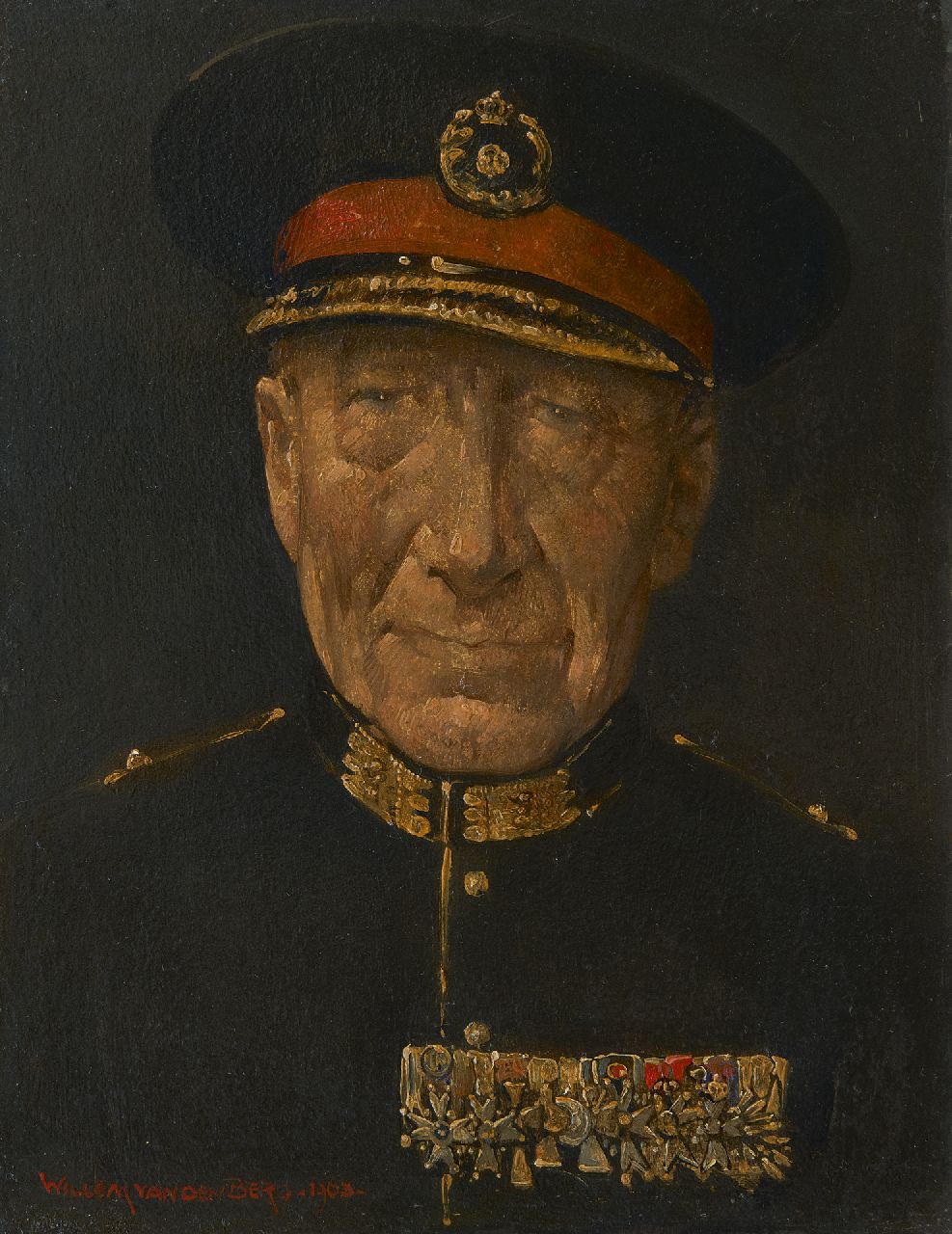 Berg W.H. van den | 'Willem' Hendrik van den Berg | Schilderijen te koop aangeboden | Portret van generaal Coenraad Lodewijk Walther Boer, olieverf op board 20,8 x 16,0 cm, gesigneerd linksonder en gedateerd 1963 Berg W.H. van den | 'Willem' Hendrik van den Berg | Schilderijen te koop aangeboden | Portret van generaal Coenraad Lodewijk Walther Boer, olieverf op board 20,8 x 16,0 cm, gesigneerd linksonder en gedateerd 1963