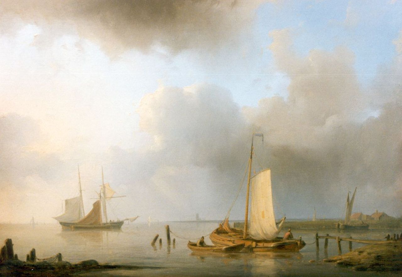Hulk A.  | Abraham Hulk, Zeilschepen bij de kust, olieverf op paneel 21,3 x 29,6 cm, gesigneerd linksonder