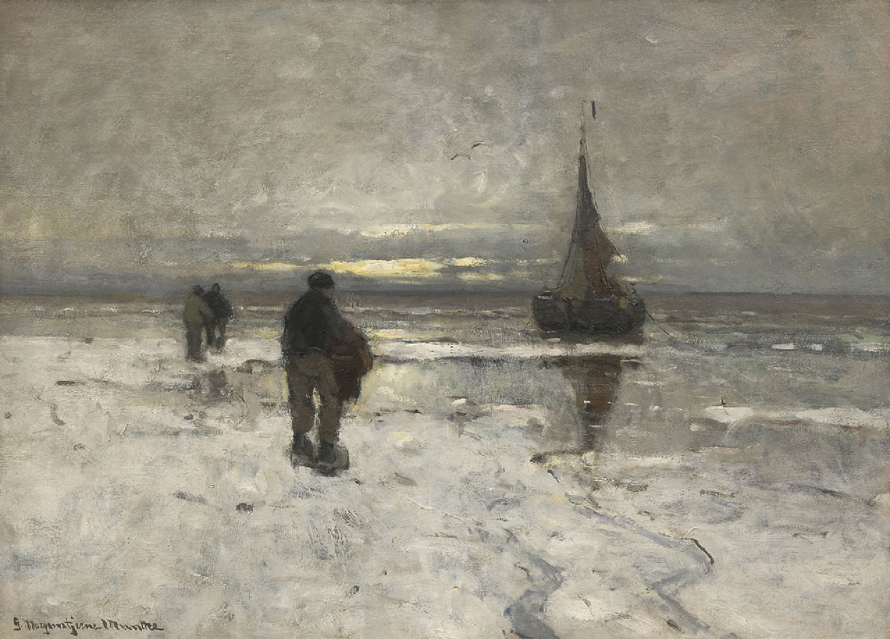 Munthe G.A.L.  | Gerhard Arij Ludwig 'Morgenstjerne' Munthe, Het strand bij winter, olieverf op doek 54,0 x 75,1 cm, gesigneerd linksonder