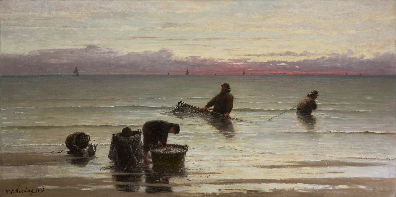 Mesdag H.W. | Hendrik Willem Mesdag, Garnalenvissers, olieverf op doek 90,8 x 180,5 cm, gesigneerd linksonder en gedateerd 1873 Mesdag H.W. | Hendrik Willem Mesdag, Garnalenvissers, olieverf op doek 90,8 x 180,5 cm, gesigneerd linksonder en gedateerd 1873