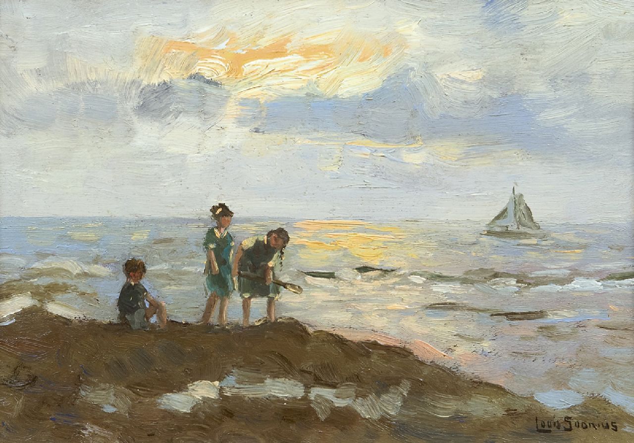 Soonius L. | Lodewijk 'Louis' Soonius, Spelende kinderen op het strand, olieverf op paneel 19,9 x 28,0 cm, gesigneerd rechtsonder Soonius L. | Lodewijk 'Louis' Soonius, Spelende kinderen op het strand, olieverf op paneel 19,9 x 28,0 cm, gesigneerd rechtsonder