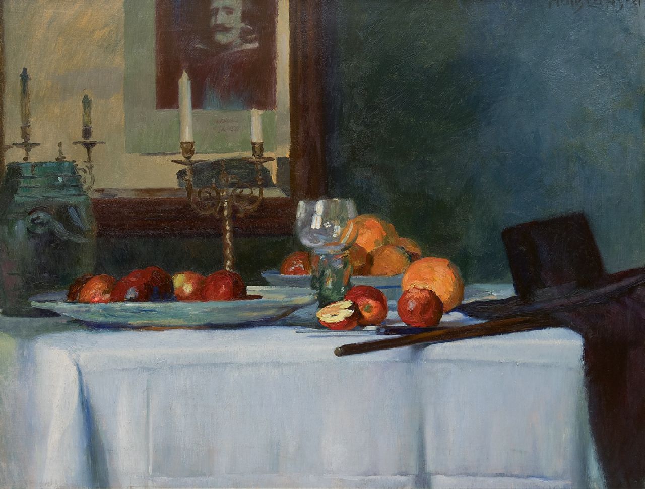 Luns H.M. | Hubert Marie 'Huib' Luns, Stilleven met een roemer, fruit en kandelaars, olieverf op doek 79,1 x 97,9 cm, gesigneerd rechtsboven en gedateerd '31 Luns H.M. | Hubert Marie 'Huib' Luns, Stilleven met een roemer, fruit en kandelaars, olieverf op doek 79,1 x 97,9 cm, gesigneerd rechtsboven en gedateerd '31