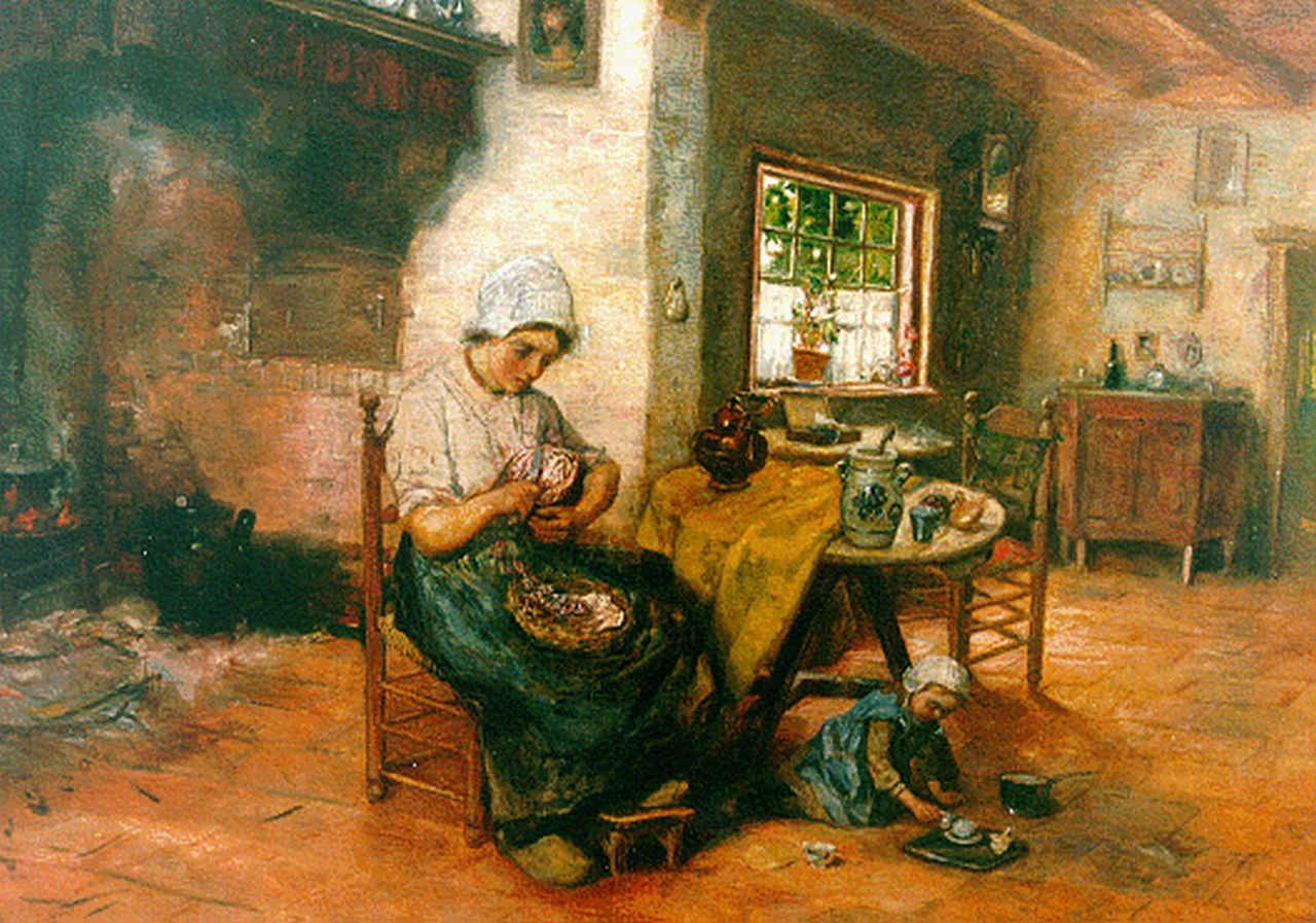 Koppenol C. | Cornelis 'Kees' Koppenol, Boereninterieur met moeder en kind, olieverf op doek 61,0 x 81,0 cm, gesigneerd rechtsonder Koppenol C. | Cornelis 'Kees' Koppenol, Boereninterieur met moeder en kind, olieverf op doek 61,0 x 81,0 cm, gesigneerd rechtsonder
