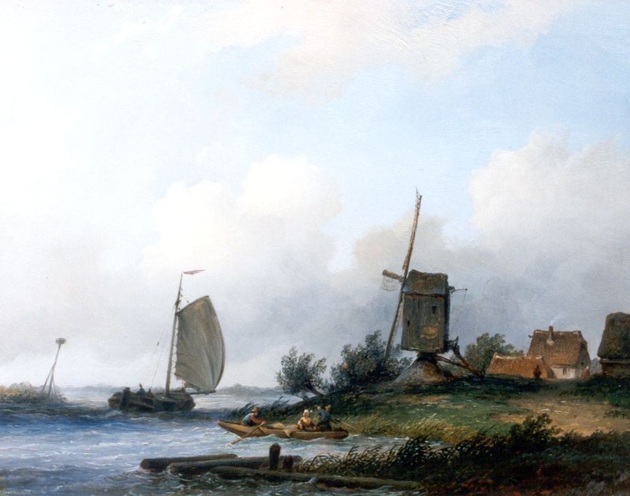 Hilverdink J. | Johannes Hilverdink, Riviergezichtje, olieverf op paneel 23,9 x 30,8 cm, gesigneerd rechtsonder Hilverdink J. | Johannes Hilverdink, Riviergezichtje, olieverf op paneel 23,9 x 30,8 cm, gesigneerd rechtsonder