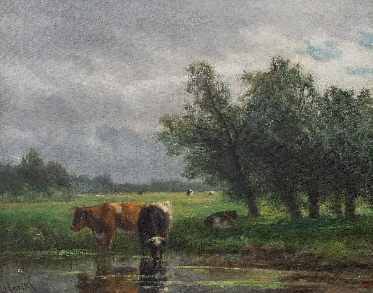 Savrij H. | Hendrik Savrij, Koeien aan de slootkant, olieverf op doek 37,0 x 47,2 cm, gesigneerd linksonder Savrij H. | Hendrik Savrij, Koeien aan de slootkant, olieverf op doek 37,0 x 47,2 cm, gesigneerd linksonder