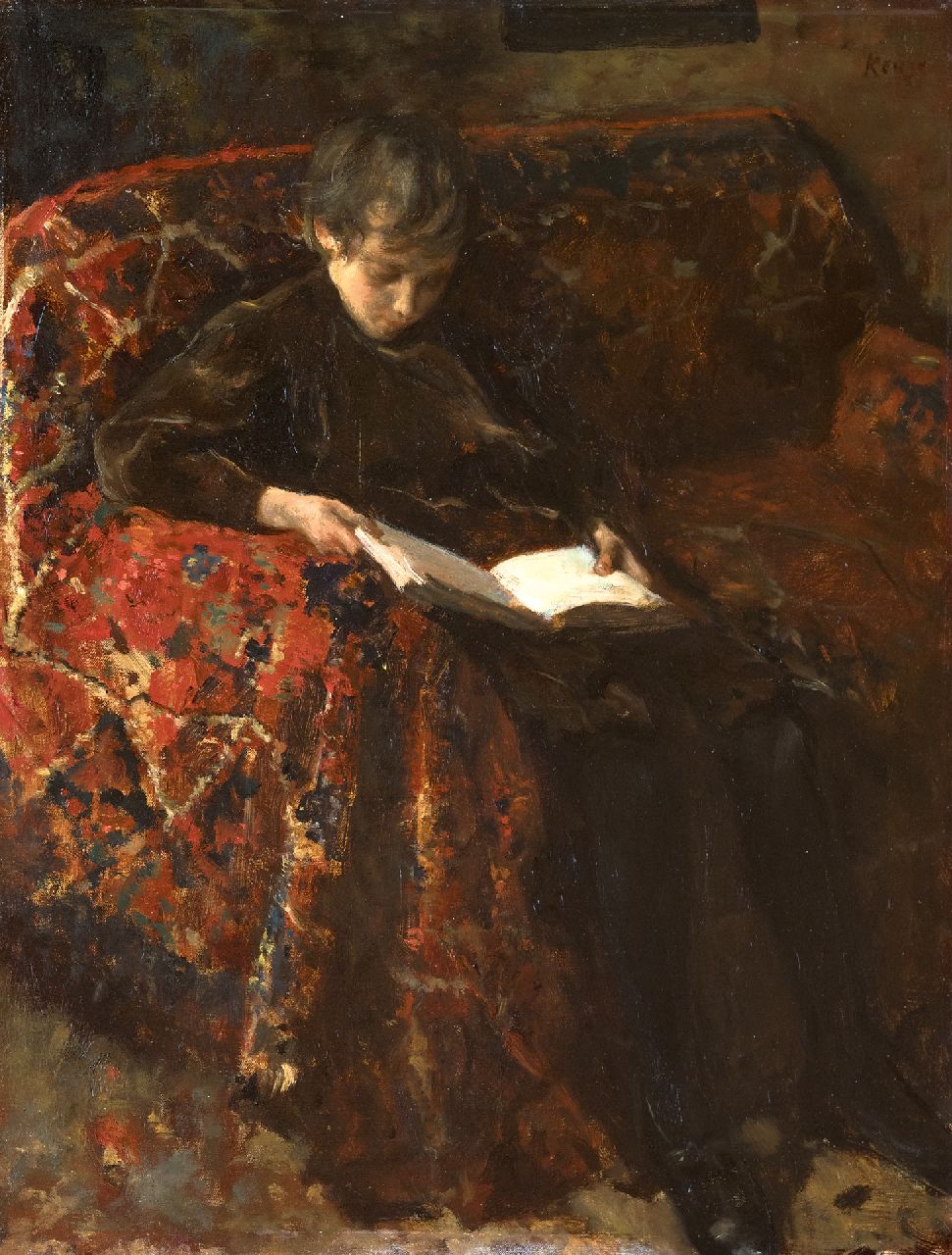 Kever J.S.H.  | Jacob Simon Hendrik 'Hein' Kever, Lezende jongen, olieverf op doek 53,8 x 44,6 cm, gesigneerd rechtsboven