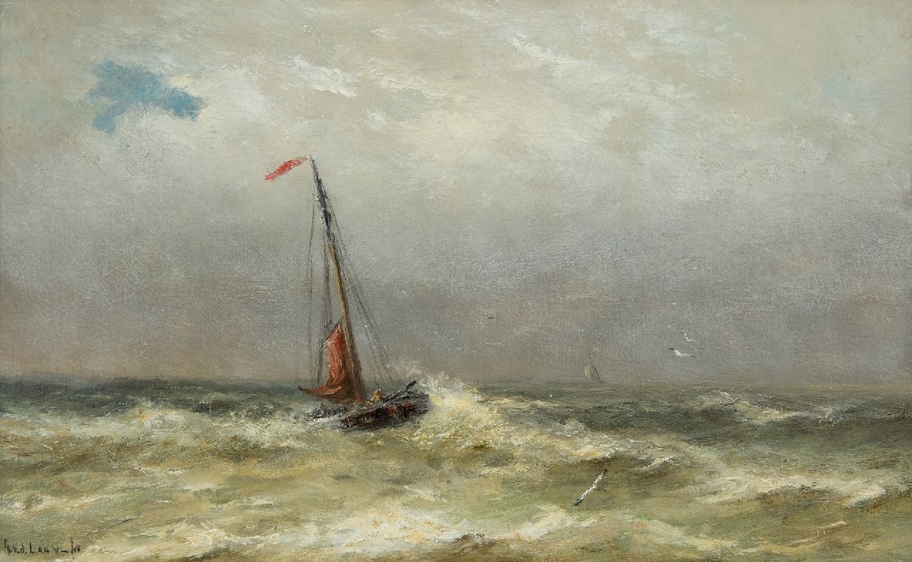 Laan G. van der | Gerard van der Laan, Visser onder de kust, olieverf op paneel 20,1 x 32,5 cm, gesigneerd linksonder Laan G. van der | Gerard van der Laan, Visser onder de kust, olieverf op paneel 20,1 x 32,5 cm, gesigneerd linksonder