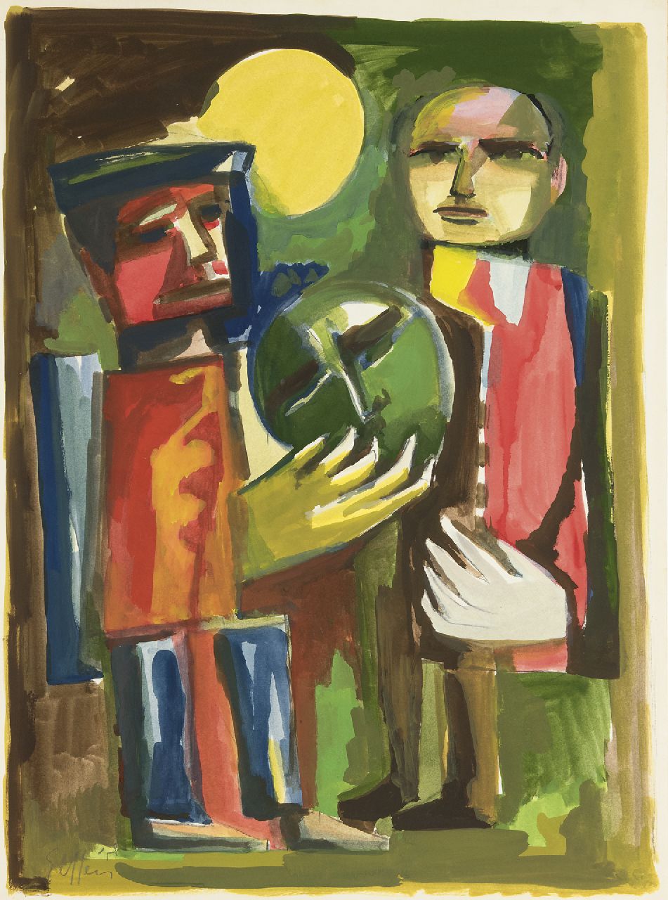 Elffers D.C.  | Dirk Cornelis 'Dick' Elffers, Twee figuren, gouache op papier 74,8 x 55,4 cm, gesigneerd linksonder en gedateerd '58