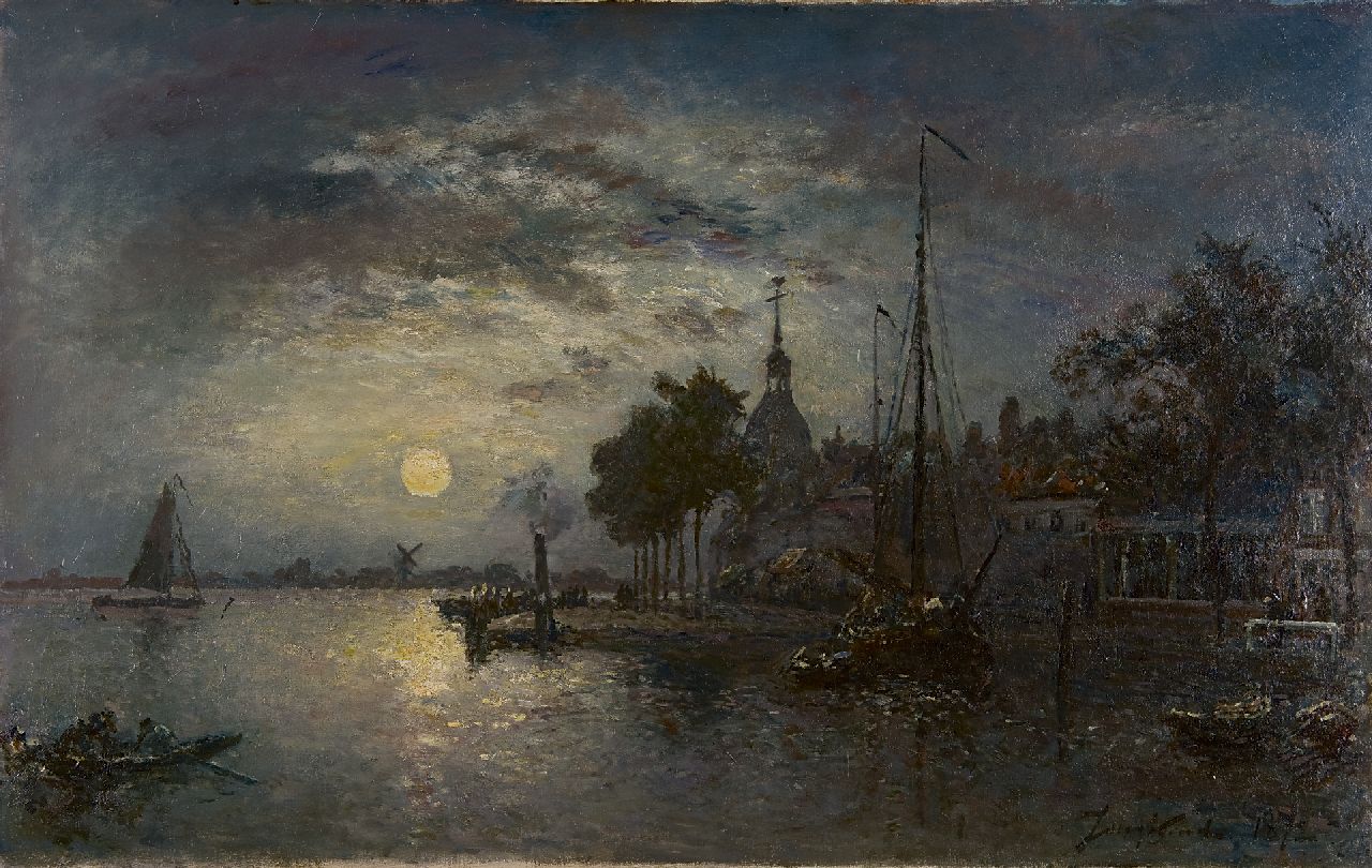 Jongkind J.B. | Johan Barthold Jongkind, Clair de Lune, Dordrecht, olieverf op doek 40,3 x 65,6 cm, gesigneerd rechtsonder en gedateerd 1872 Jongkind J.B. | Johan Barthold Jongkind, Clair de Lune, Dordrecht, olieverf op doek 40,3 x 65,6 cm, gesigneerd rechtsonder en gedateerd 1872