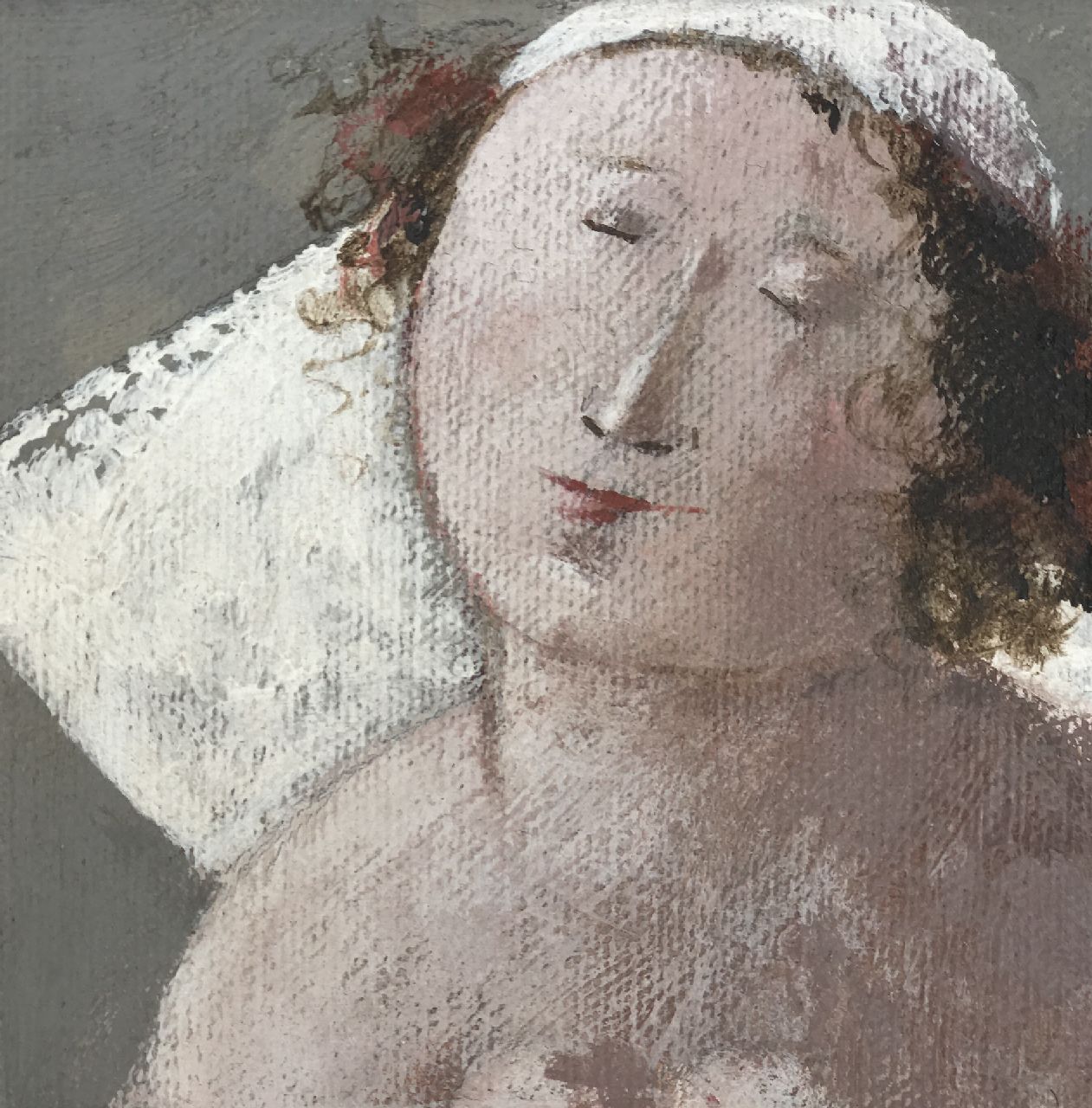 Hemert E. van | Evert van Hemert, Bruidje, slapend, acryl op doek 10,1 x 10,1 cm, gesigneerd onderkant doekomslag