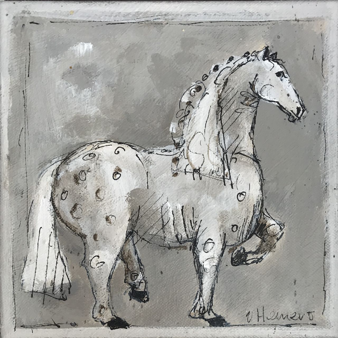 Hemert E. van | Evert van Hemert, Cavallucci 1, acryl op doek 20,0 x 20,0 cm, gesigneerd rechtsonder en op spieraam