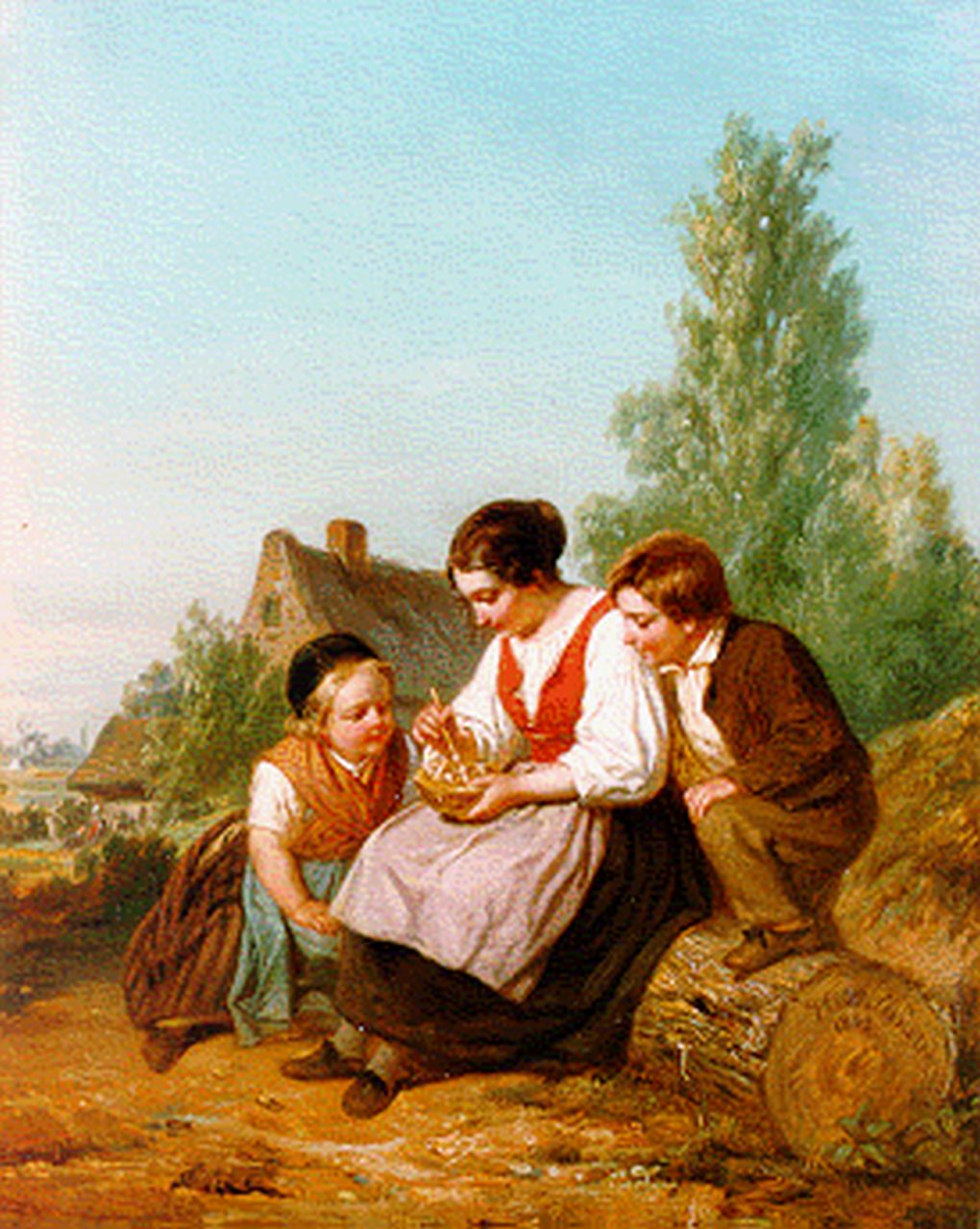Teenstra K.D. | Kornelis Douwes Teenstra, Het voeren van de vogels, olieverf op paneel 31,0 x 25,0 cm, gesigneerd rechtsonder en gedateerd 1843 Teenstra K.D. | Kornelis Douwes Teenstra, Het voeren van de vogels, olieverf op paneel 31,0 x 25,0 cm, gesigneerd rechtsonder en gedateerd 1843