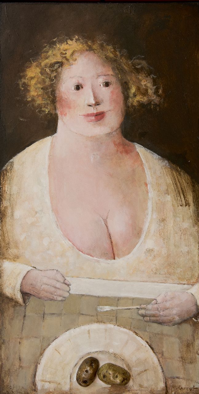 Hemert E. van | Evert van Hemert, De Aardappeleetster, acryl op board 91,8 x 37,3 cm, gesigneerd linksonder en rechtsonder en gedateerd XIV Hemert E. van | Evert van Hemert, De Aardappeleetster, acryl op board 91,8 x 37,3 cm, gesigneerd linksonder en rechtsonder en gedateerd XIV