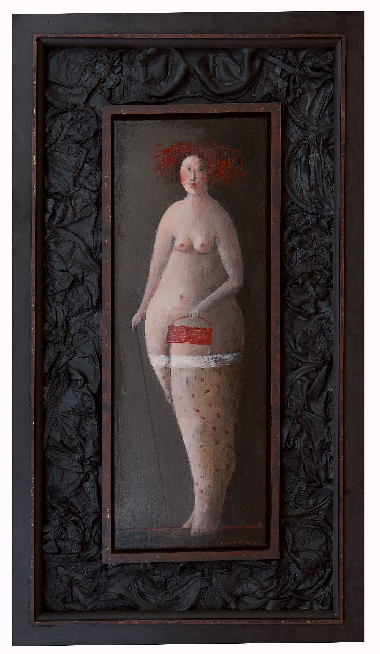 Hemert E. van | Evert van Hemert, White stockings, black bras, acryl op doek 124,2 x 69,8 cm, gesigneerd rechtsonder en gedateerd 2011