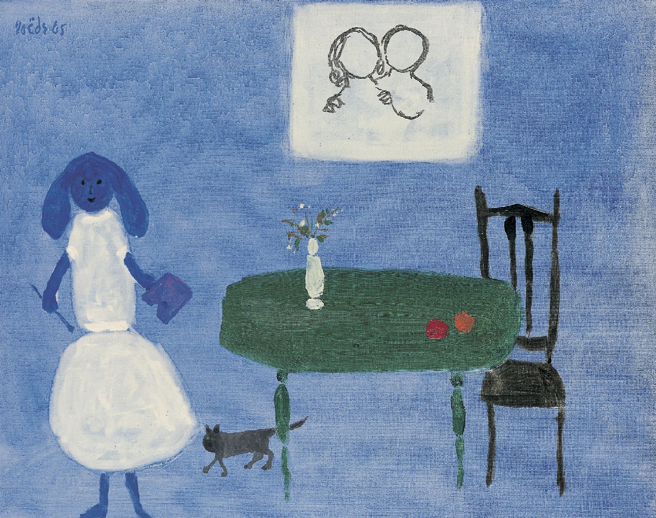 Roëde J.  | Jan Roëde | Schilderijen te koop aangeboden | La femme peintre, olieverf op doek 46,5 x 61,5 cm, gesigneerd linksboven en gedateerd '65