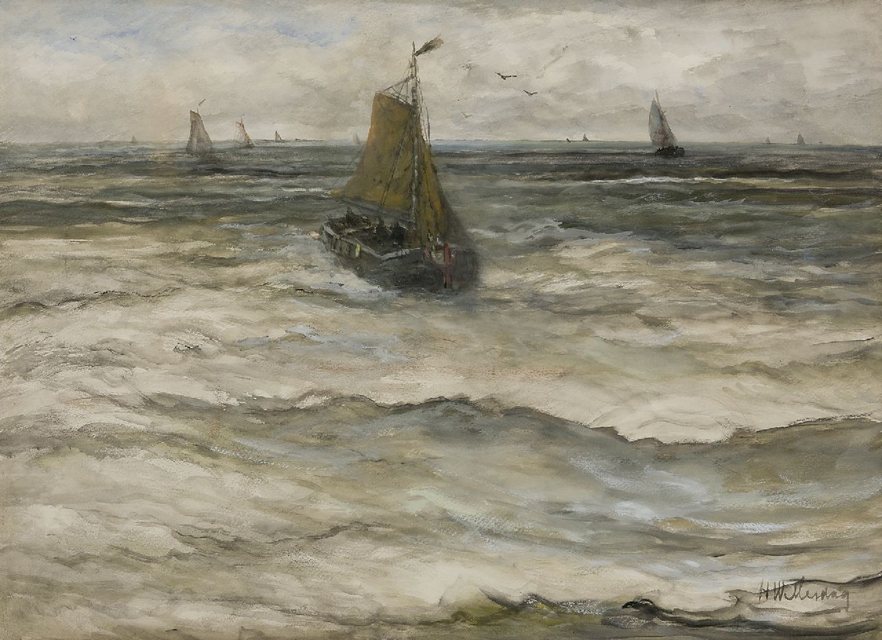Mesdag H.W.  | Hendrik Willem Mesdag | Aquarellen en tekeningen te koop aangeboden | Binnenkomende bom, aquarel op papier 53,0 x 73,5 cm, gesigneerd rechtsonder