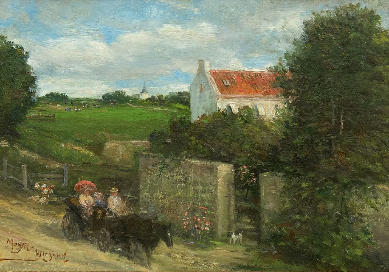Meyer-Wiegand R.D.  | Rolf Dieter Meyer-Wiegand, Zondagse rit met de calèche, olieverf op paneel 14,0 x 20,1 cm, gesigneerd linksonder