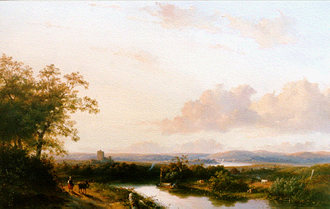 Hans J.G. | Josephus Gerardus Hans, Panoramisch rivierlandschap, olieverf op paneel 43,5 x 60,5 cm, gesigneerd linksonder en gedateerd '47 Hans J.G. | Josephus Gerardus Hans, Panoramisch rivierlandschap, olieverf op paneel 43,5 x 60,5 cm, gesigneerd linksonder en gedateerd '47