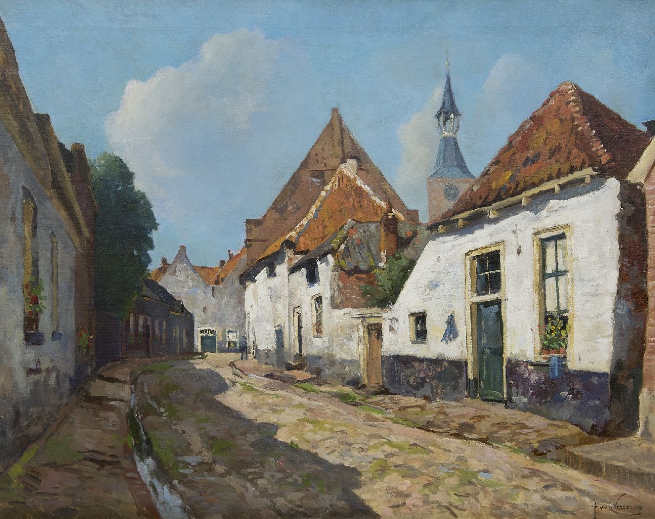 Vuuren J. van | Jan van Vuuren, Gezicht op de Adelaarshoek in Hattem, olieverf op doek 66,4 x 83,2 cm, gesigneerd rechtsonder Vuuren J. van | Jan van Vuuren, Gezicht op de Adelaarshoek in Hattem, olieverf op doek 66,4 x 83,2 cm, gesigneerd rechtsonder