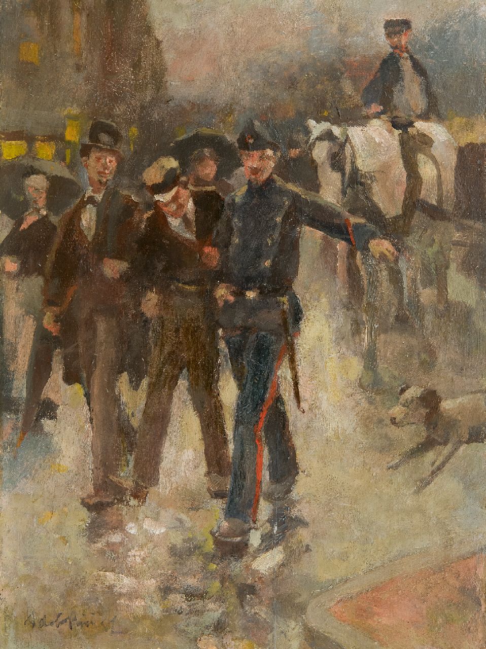 Adriaan de la Rivière | Onder arrest, olieverf op paneel, 25,8 x 19,5 cm, gesigneerd l.o. Adriaan de la Rivière | Onder arrest, olieverf op paneel, 25,8 x 19,5 cm, gesigneerd l.o.