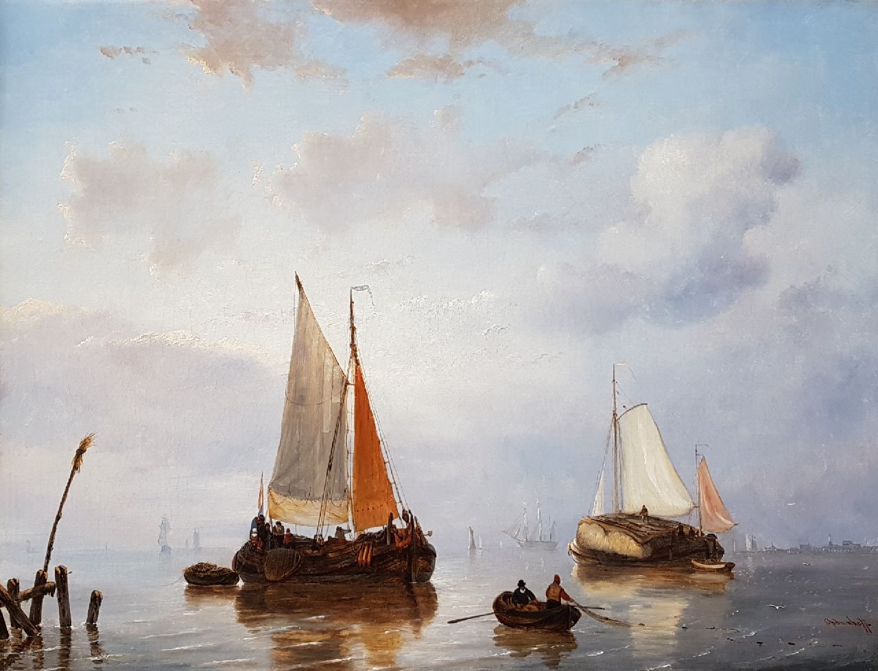 Opdenhoff G.W.  | Witzel 'George Willem' Opdenhoff | Schilderijen te koop aangeboden | Schepen op kalm water, olieverf op doek 60,2 x 79,3 cm, gesigneerd rechtsonder en zonder lijst