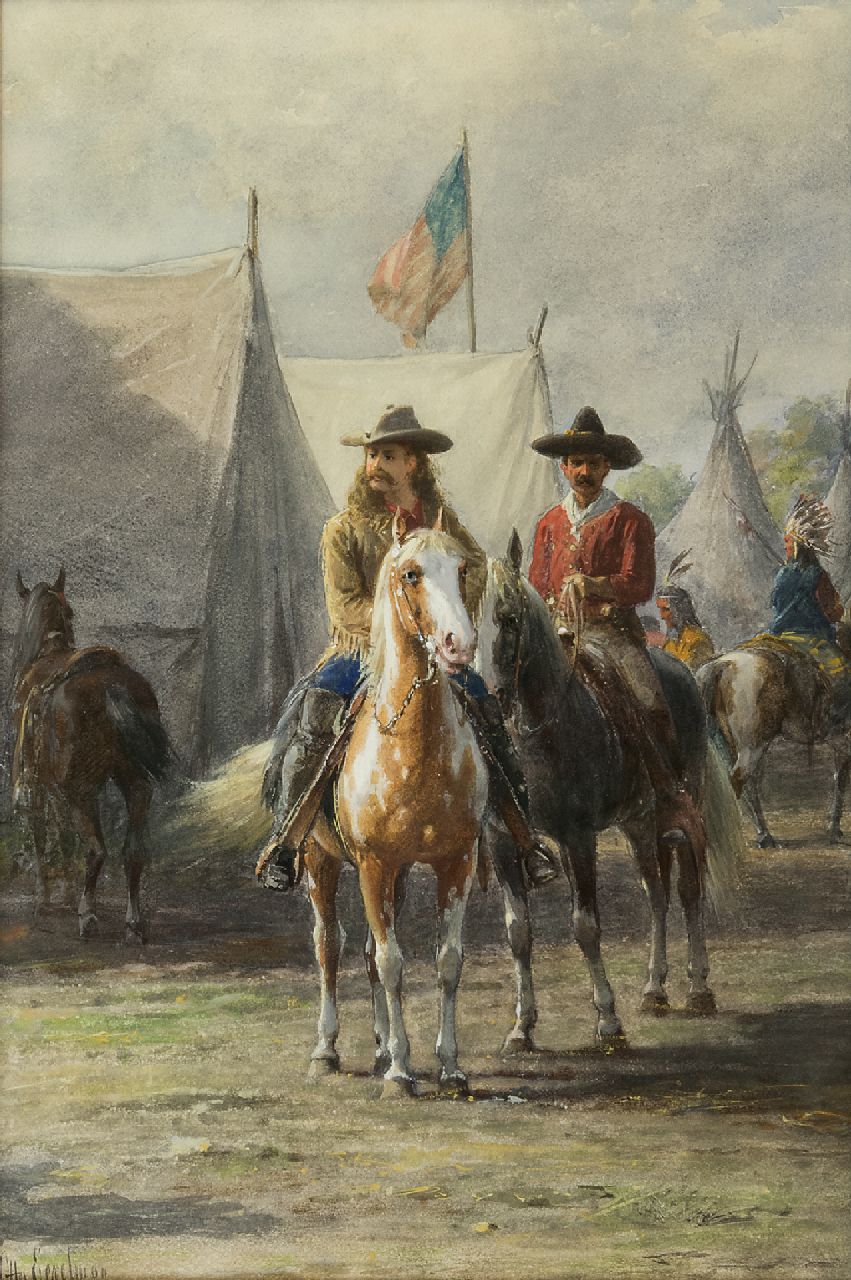 Eerelman O. | Otto Eerelman, Buffalo Bill op een Appaloosa, aquarel en gouache op papier 54,3 x 36,9 cm, gesigneerd linksonder Eerelman O. | Otto Eerelman, Buffalo Bill op een Appaloosa, aquarel en gouache op papier 54,3 x 36,9 cm, gesigneerd linksonder