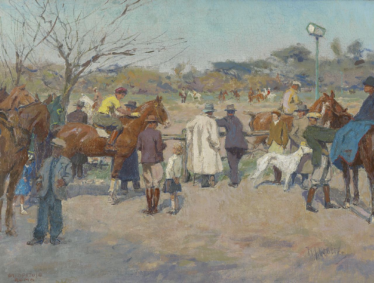 Wolter H.J. | Hendrik Jan 'Henk' Wolter | Schilderijen te koop aangeboden | Paardenrennen op de Galoppatoio, Villa Borghese, Rome, olieverf op doek 33,7 x 44,6 cm, gesigneerd rechtsonder en te dateren ca. 1938-1940 Wolter H.J. | Hendrik Jan 'Henk' Wolter | Schilderijen te koop aangeboden | Paardenrennen op de Galoppatoio, Villa Borghese, Rome, olieverf op doek 33,7 x 44,6 cm, gesigneerd rechtsonder en te dateren ca. 1938-1940