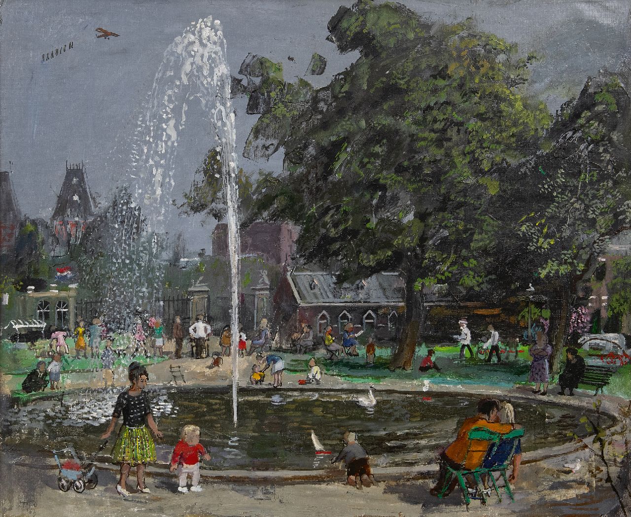 Kamerlingh Onnes H.H.  | 'Harm' Henrick Kamerlingh Onnes | Schilderijen te koop aangeboden | Zomermiddag in het park, Amsterdam, olieverf op doek 50,4 x 61,2 cm, gesigneerd linksonder en gedateerd '63