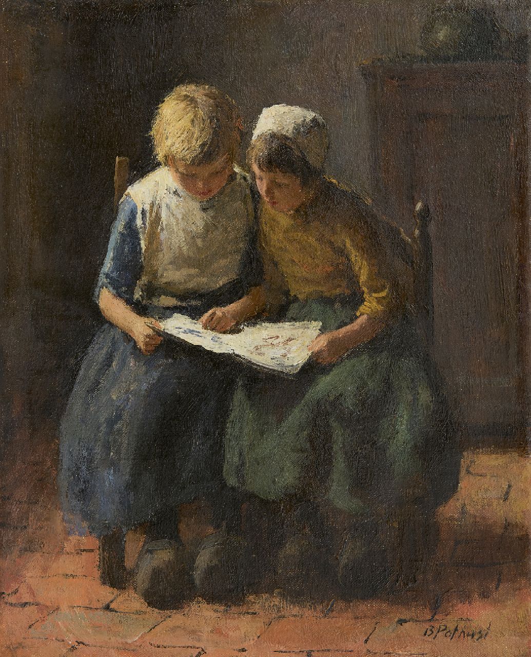 Pothast B.J.C.  | 'Bernard' Jean Corneille Pothast, Samen plaatjes kijken, olieverf op doek 31,2 x 25,5 cm, gesigneerd rechtsonder